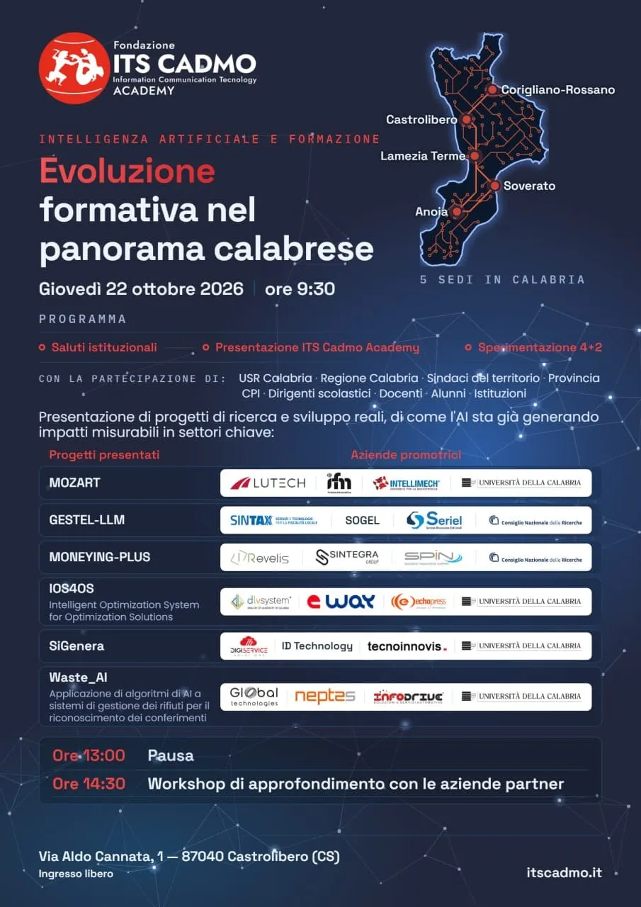L’evoluzione formativa parte da Castrolibero con il tour dell’ITS Academy Cadmo